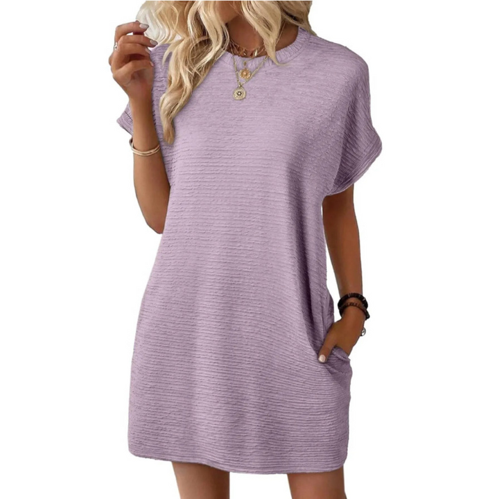 T-Shirt Mini Dress Womens - Ribbed Texture Casual Essential Vivira - Heston Manor