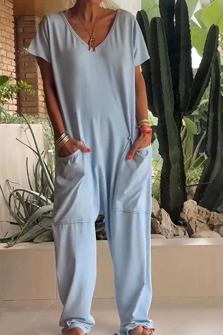V-Neck Jumpsuit Womens - Casual Relaxed Fit One-Piece Alireo - Heston Manor