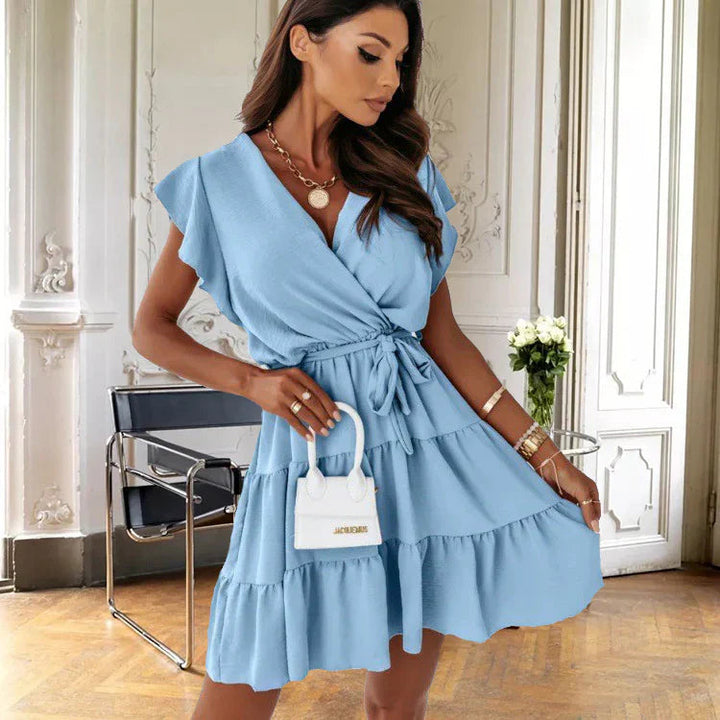Wrap Mini Dress Womens - Flutter Sleeve Ruffle Fit Blossom - Heston Manor