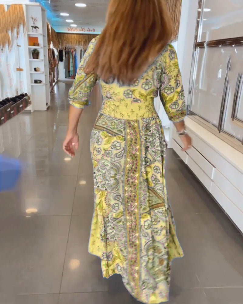 Paisley Maxi Dress Womens - Bohemian V-Neck Vacation Attire Solielis - Heston Manor