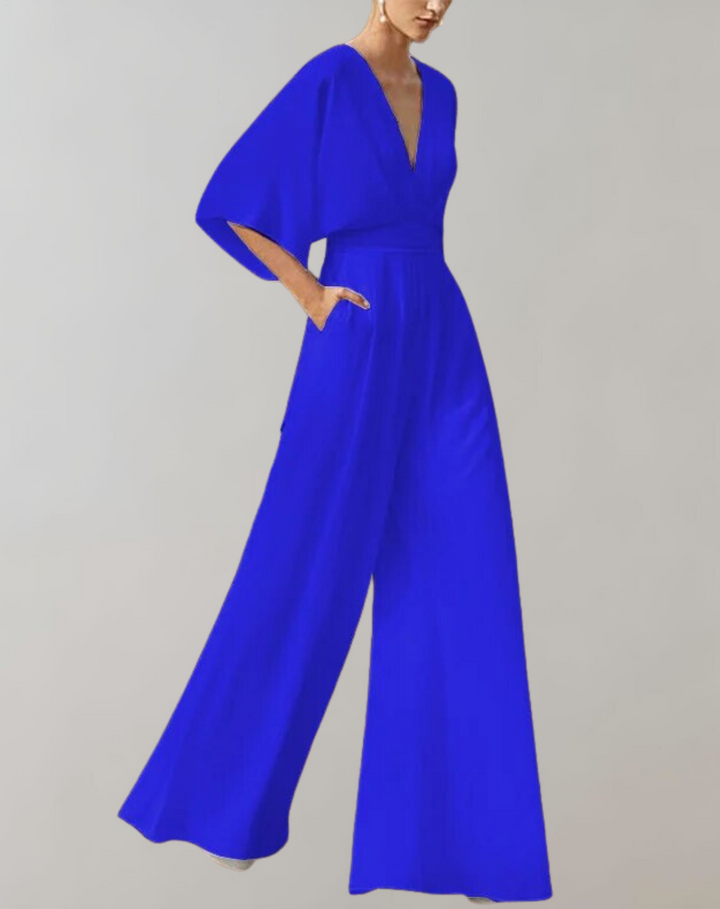Wide-Leg Jumpsuit Womens - Formal V-Neck Batwing Sleeve Elegance Roselina - Heston Manor