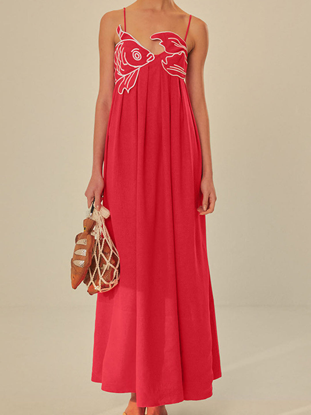 Embroidered Maxi Shift Dress Womens - Playful Summer Spaghetti Strap Design Marisolyn - Heston Manor