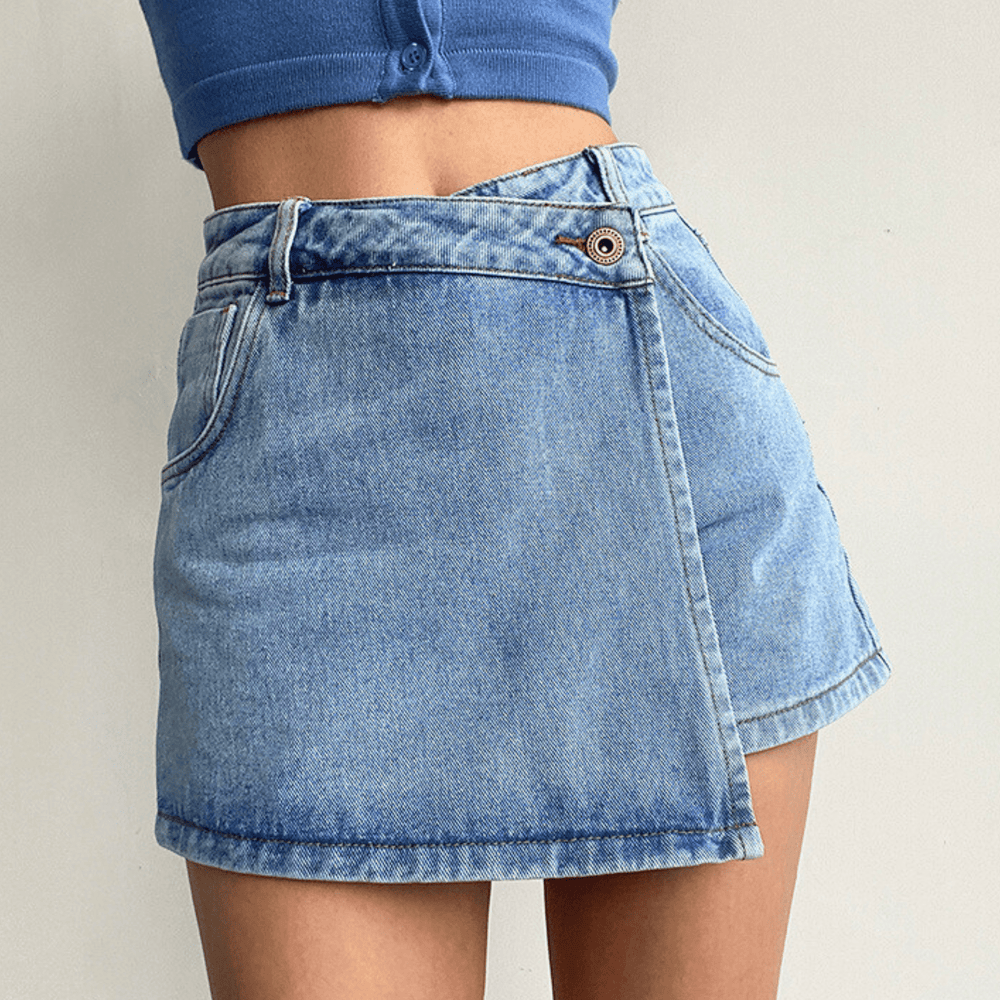 Aquiline High-Waist Denim Skirt Shorts - A-Line Silhouette - Heston Manor
