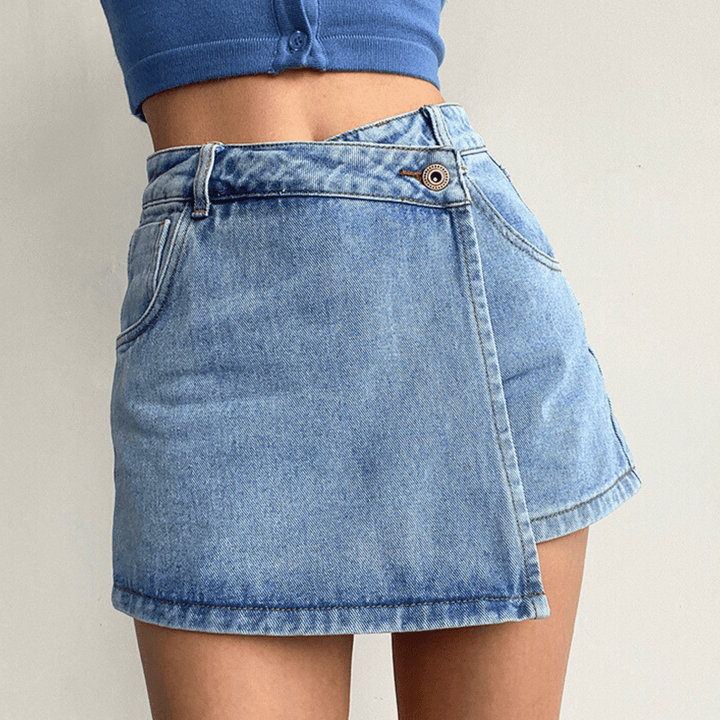 Aquiline High-Waist Denim Skirt Shorts - A-Line Silhouette - Heston Manor
