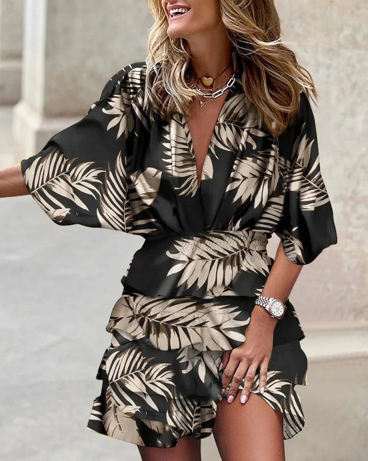Ruffle Mini Dress Womens - Vibrant Boho V-Neck Fit Lunalie - Heston Manor