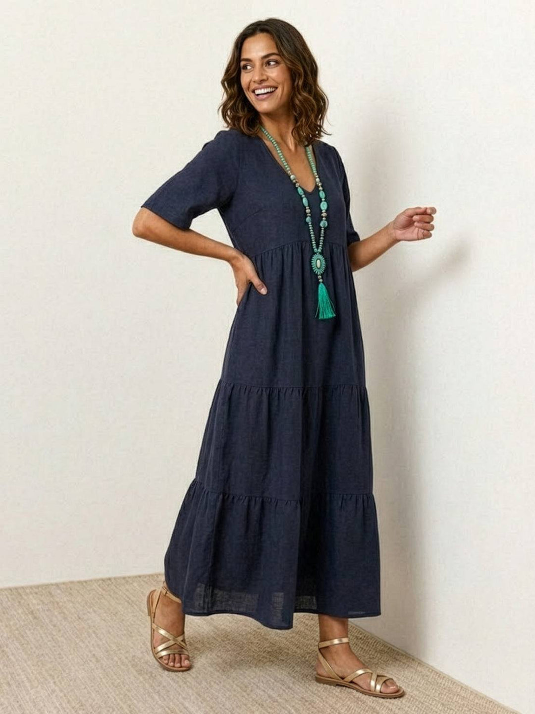 V-Neck Maxi Dress Womens - Tiered Bohemian Summer SiennaX - Heston Manor