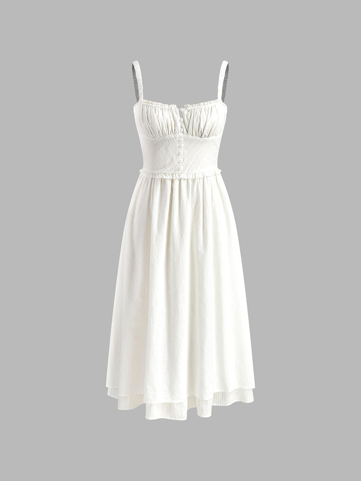 Ruffle Hem Midi Dress Womens - Smocked Button Bodice Beachwear Risara - Heston Manor