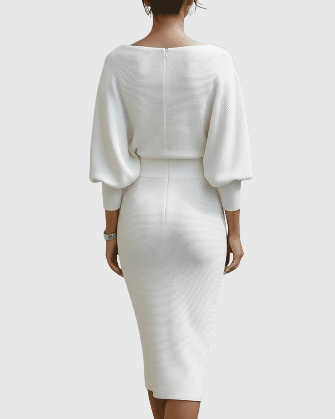 Midi Dress Womens - Ribbed Cowl Neck Batwing Veshara - Heston Manor