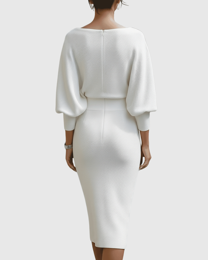 Midi Dress Womens - Ribbed Cowl Neck Batwing Veshara - Heston Manor