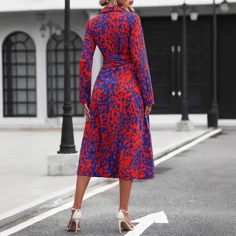 Shirt Dress Womens - Abstract Print Belted Midi Valenta - Heston Manor
