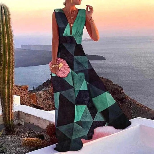 Floral Maxi Dress Womens - Tropical Deep V-Neck Vacation Attire Solara - Heston Manor