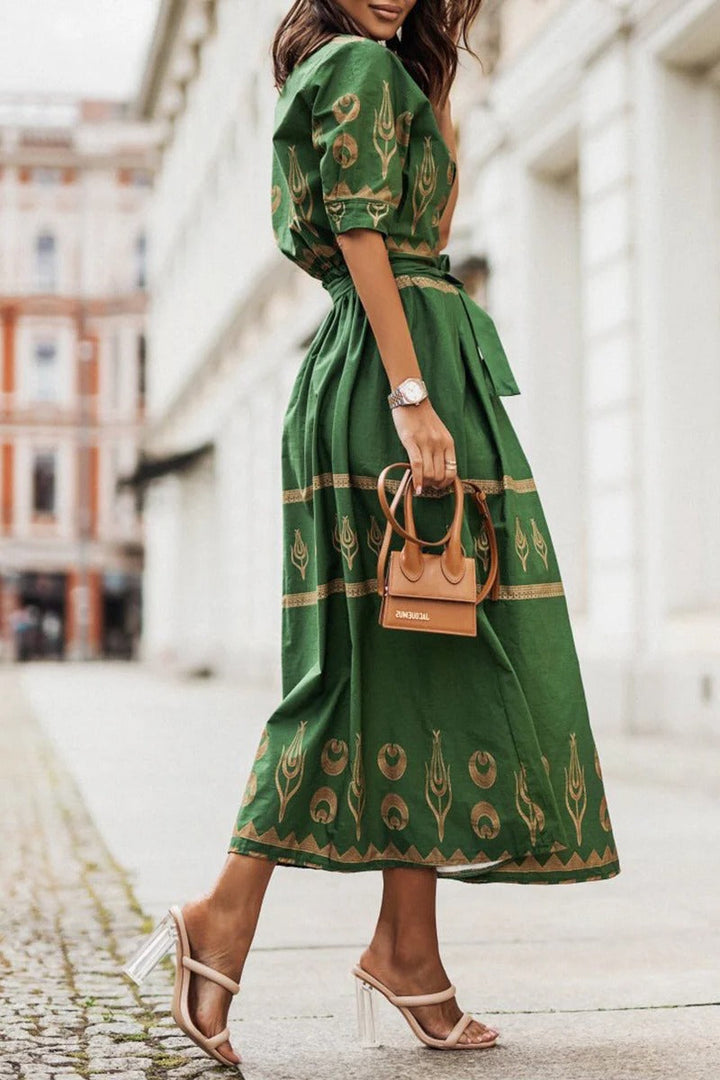 Boho Print Midi Dress Womens - Belted Spring Style Keira - Heston Manor