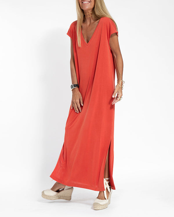 V-Neck Maxi Dress Womens - Relaxed Side-Slit Summer Comfort Terradora - Heston Manor