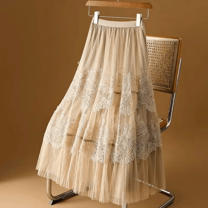 Aurelia Soft Pleated Tulle Liora Skirt - Flowing Maxi Pull-On Waistband - Heston Manor
