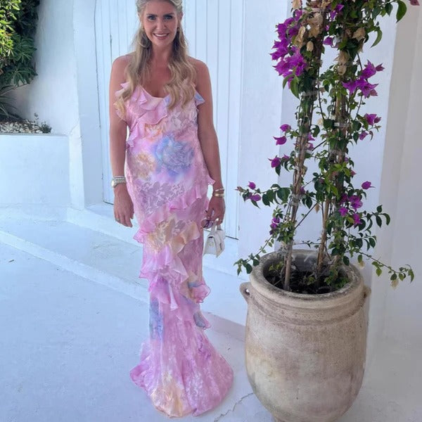 Ruffle Maxi Dress Womens - Floral V-Neck Summer Attire Mirasol - Heston Manor