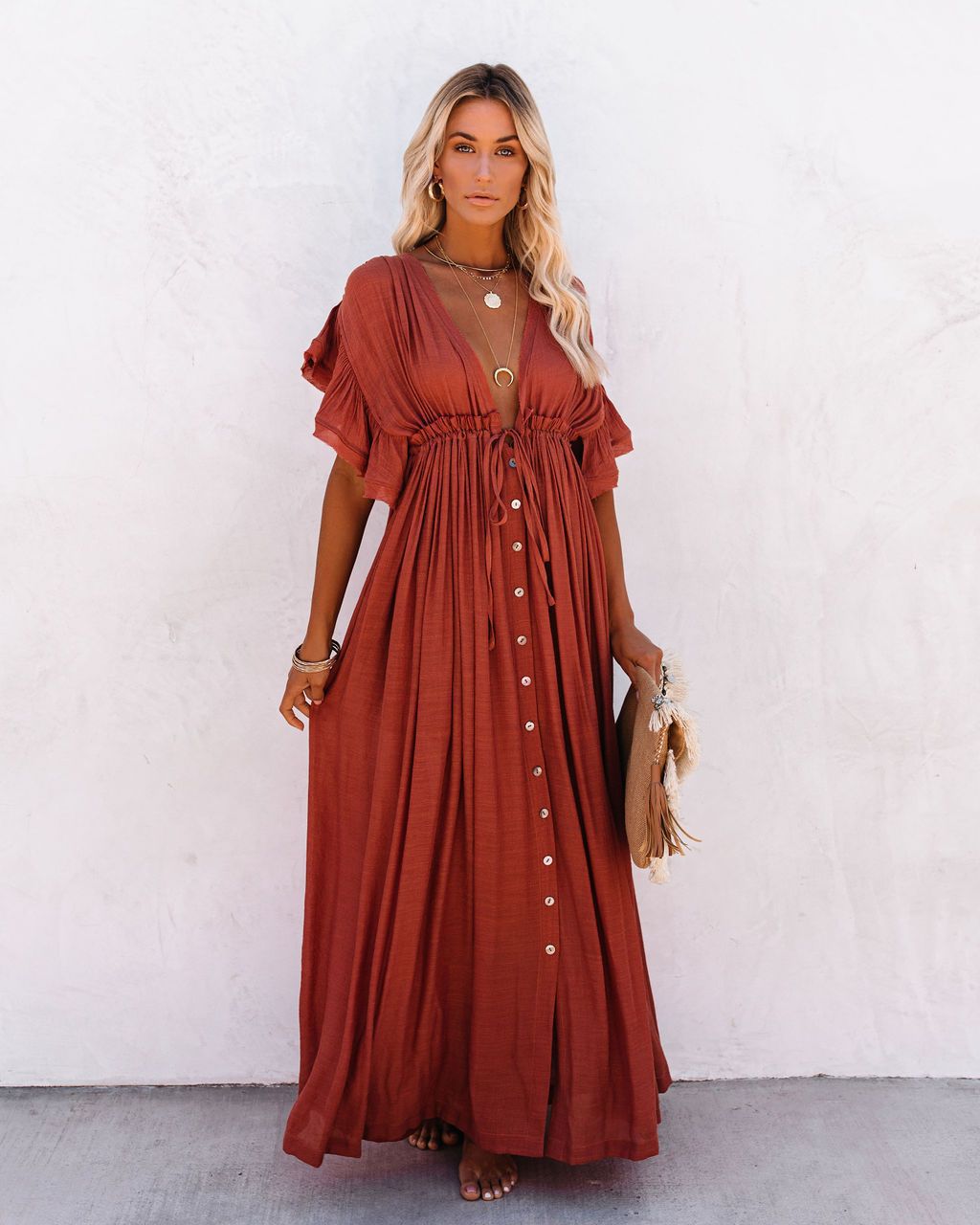 Wrap V-Neck Cover-Up Dress Womens - Boho Beach Layering Piece Anara - Heston Manor