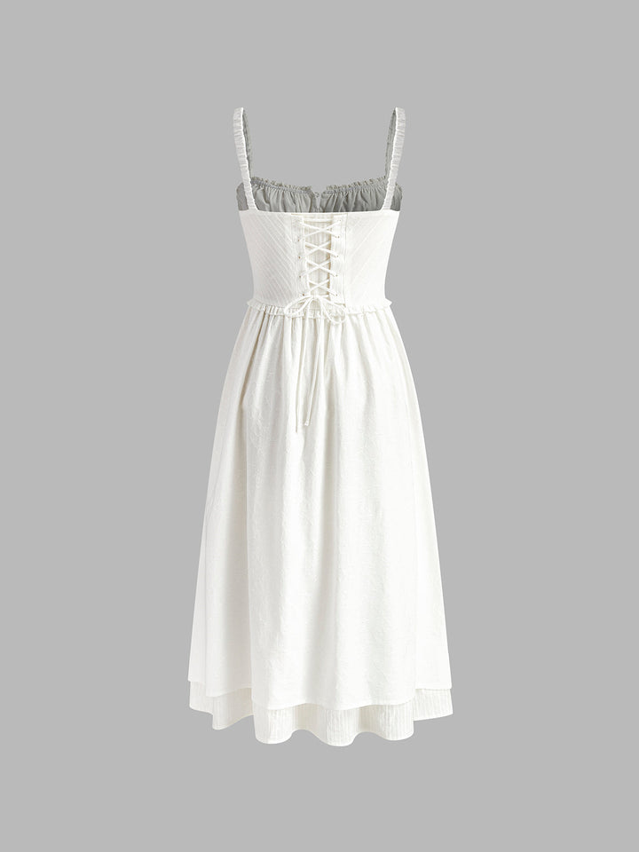 Ruffle Hem Midi Dress Womens - Smocked Button Bodice Beachwear Risara - Heston Manor