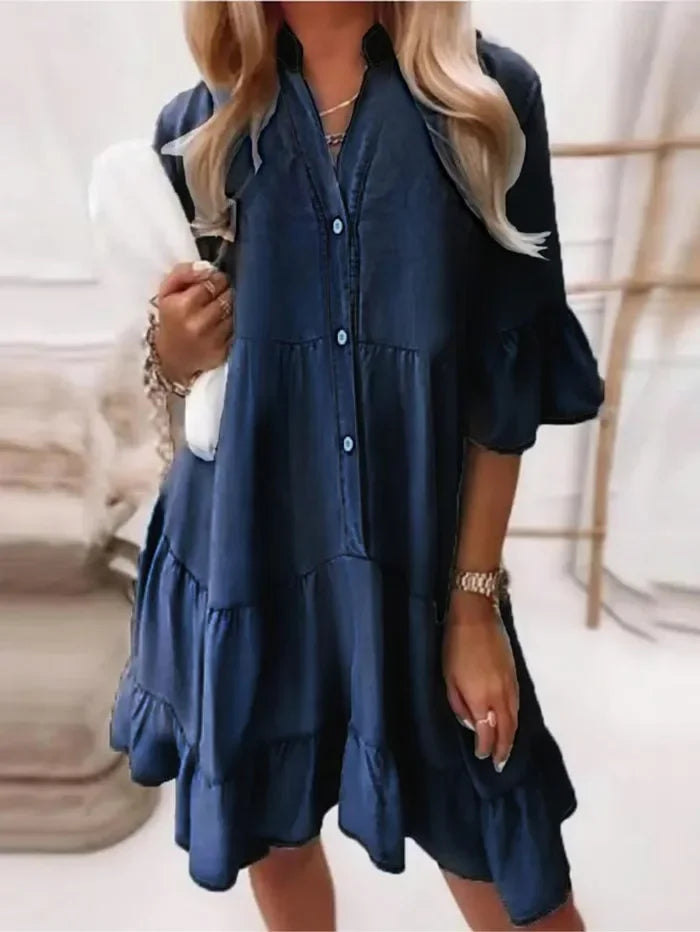 Denim Mini Dress Womens - Casual Ruffle Tiered Style Brinsley - Heston Manor