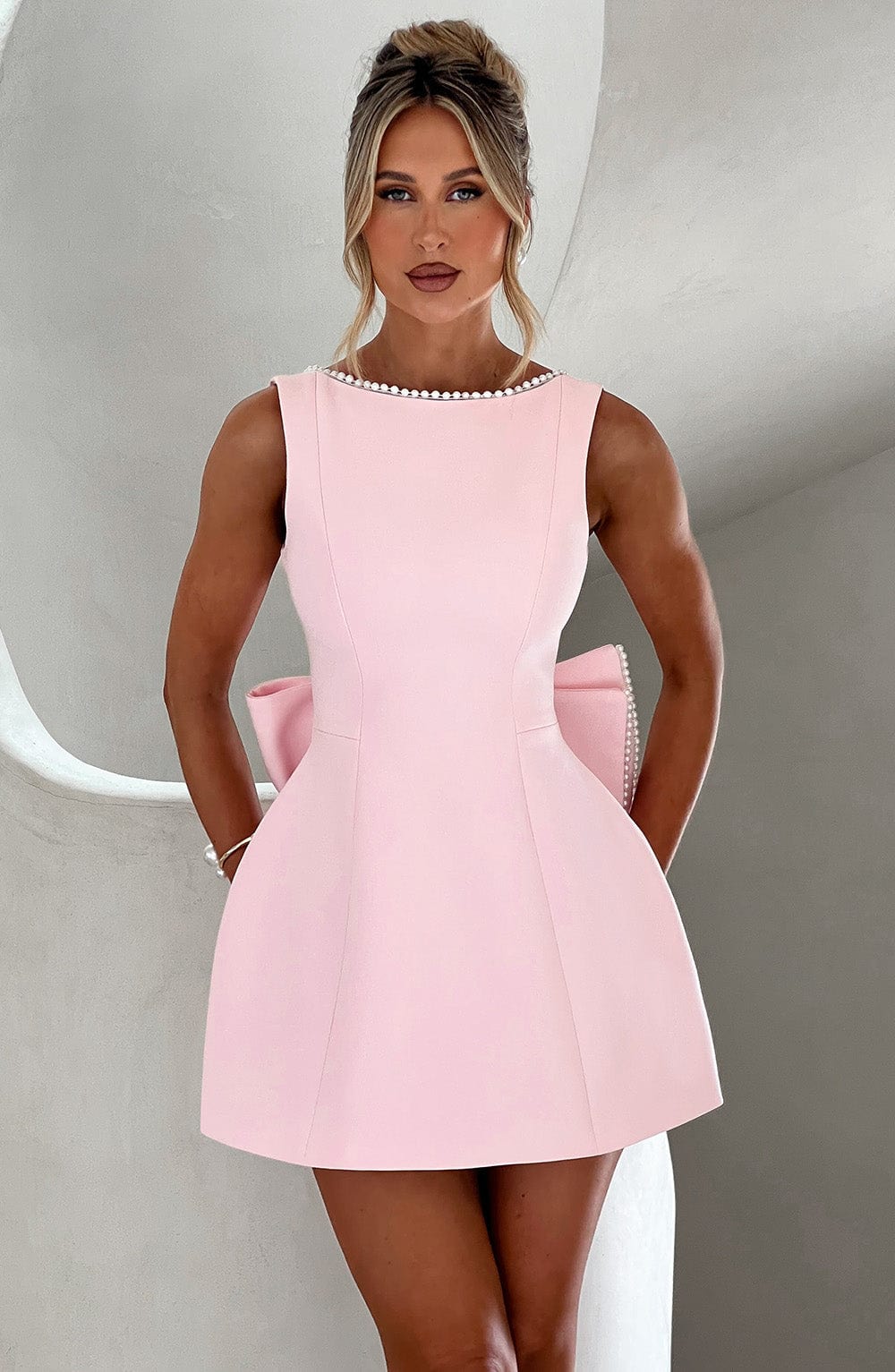 Mini Dress Womens - Pearl-Trim A-Line Sleeveless Chicella - Heston Manor