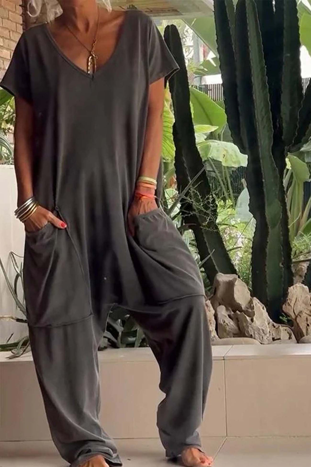 V-Neck Jumpsuit Womens - Casual Relaxed Fit One-Piece Alireo - Heston Manor
