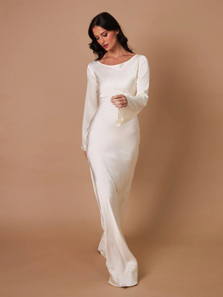 Satin Maxi Dress Womens - Formal Long Sleeve Gown Seraphina - Heston Manor