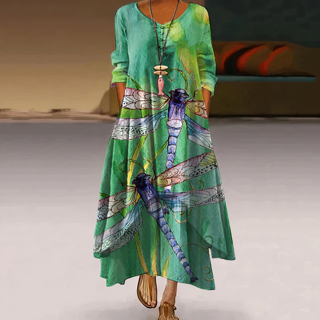 Floral Maxi Dress Womens - Botanical Print Long Sleeve Flourish - Heston Manor