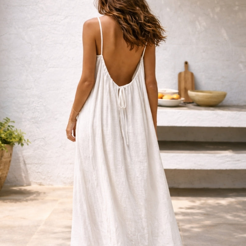 Maxi Sundress Womens - Linen Spaghetti Strap Summer Dress Levara - Heston Manor