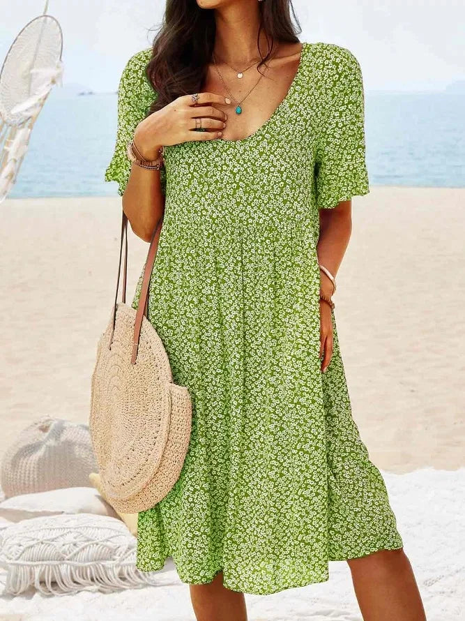 Floral Smock Dress Womens - Ditsy V-Neck Flutter Sleeve BreezeLuxe - Heston Manor