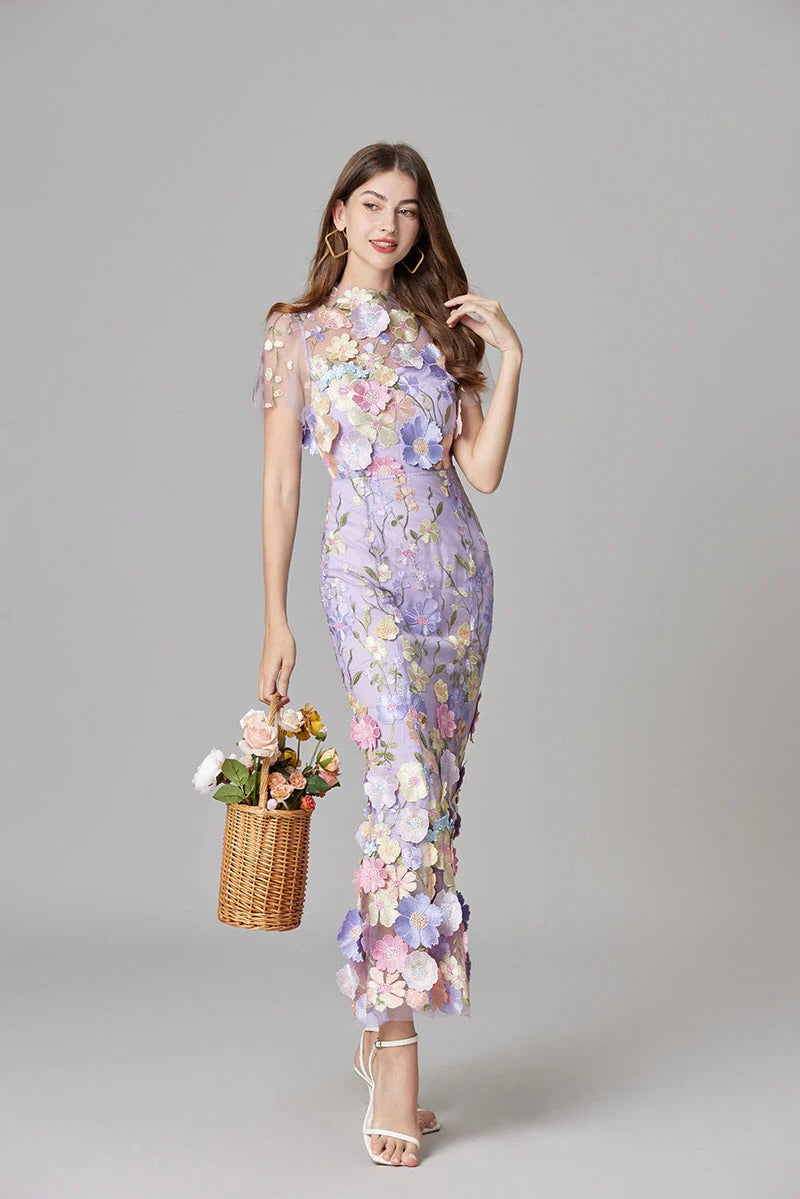 Floral Appliqué Maxi Dress Womens - 3D Sculptural Detail - Aurelia - Heston Manor