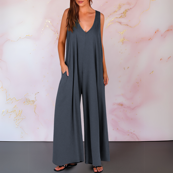 V-Neck Jumpsuit Womens - Elegant Wide Leg with Pockets Onyxara - Heston Manor