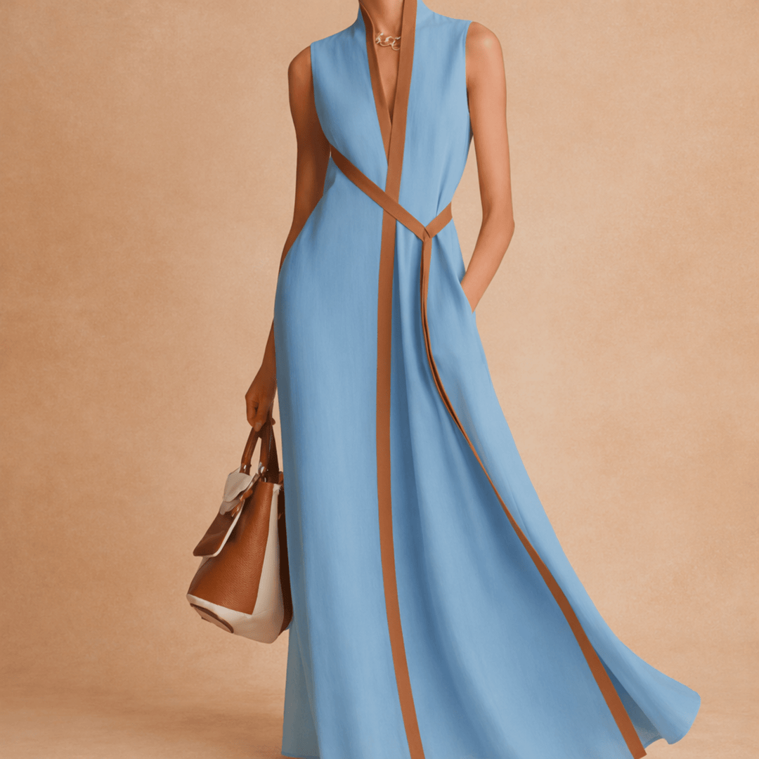 Sorelle Soft-Touch Linen Dress - Fluid Drape Wrap Silhouette - Heston Manor