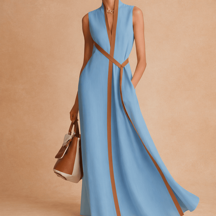 Sorelle Soft-Touch Linen Dress - Fluid Drape Wrap Silhouette - Heston Manor