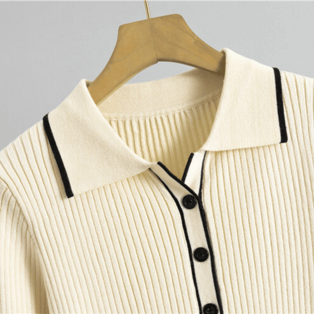 Bellara Soft-Touch Knit Two-Piece Set - Button-Up Top with Contrast Trim - Heston Manor