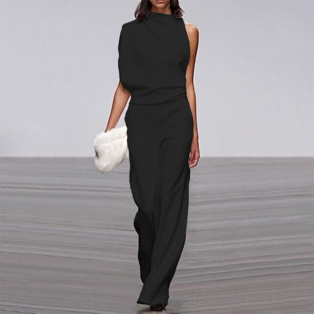 Mock Neck Jumpsuit Womens - Sleeveless Wide-Leg Elegance Vivirose - Heston Manor
