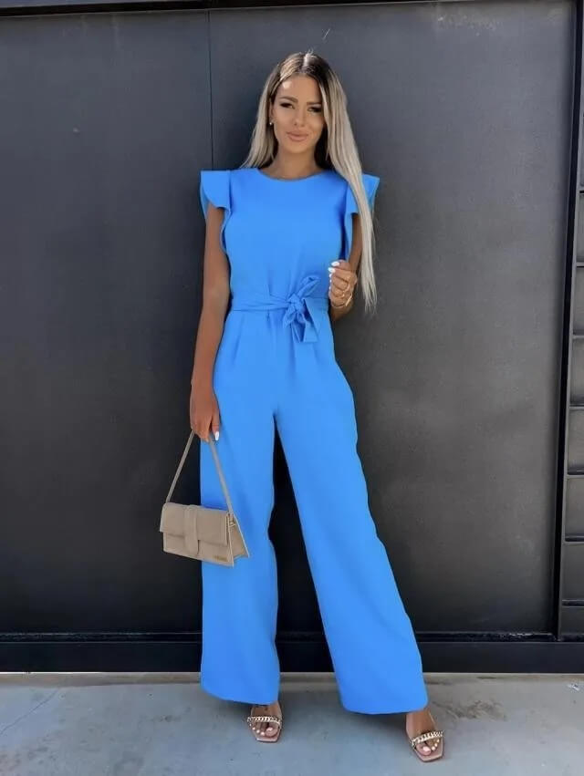 Jumpsuit Womens - Ruffle Sleeve Wide Leg Belted Elantira - Heston Manor