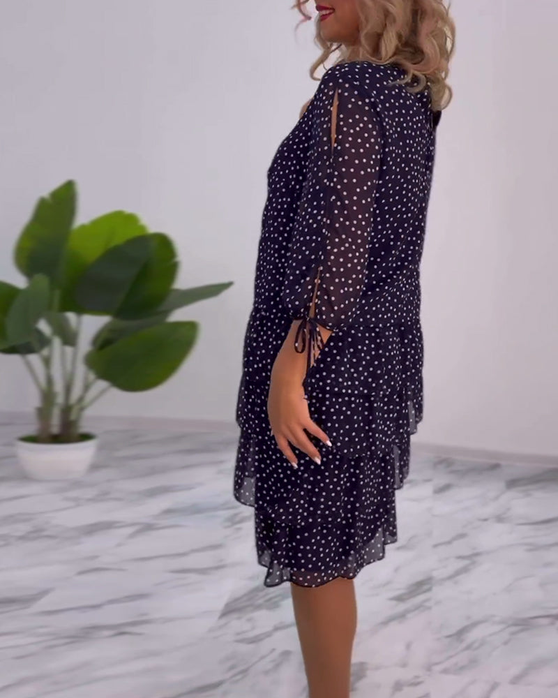 Polka Dot Midi Dress Womens - Tiered Chiffon 3/4 Sleeve Elegance Dotsera - Heston Manor
