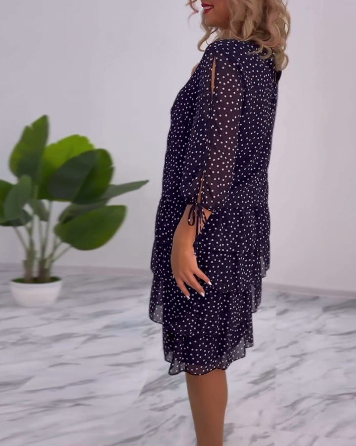 Polka Dot Midi Dress Womens - Tiered Chiffon 3/4 Sleeve Elegance Dotsera - Heston Manor