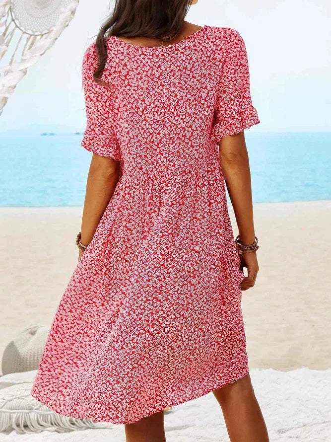 Floral Smock Dress Womens - Ditsy V-Neck Flutter Sleeve BreezeLuxe - Heston Manor