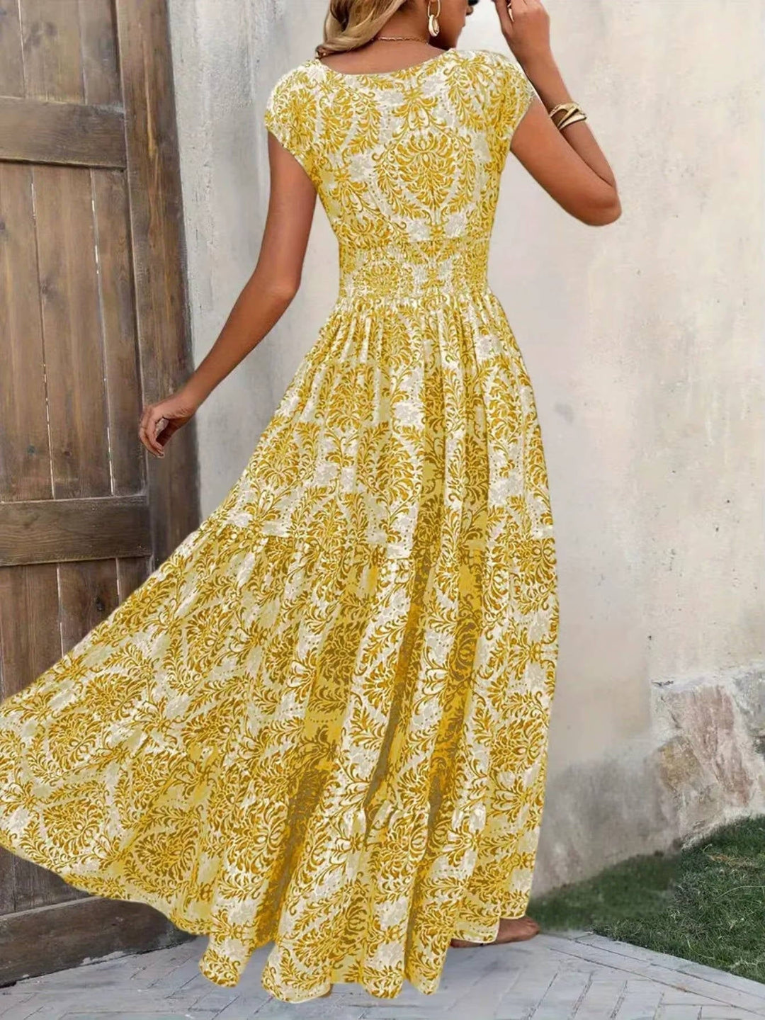 Boho Maxi Dress Womens - Smocked Waist Tiered Skirt SiennaGlow - Heston Manor