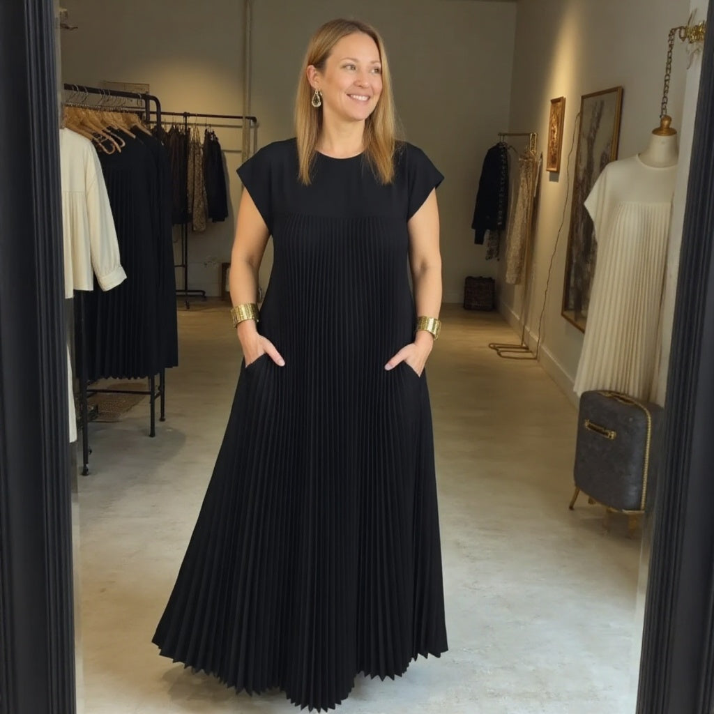 Maxi Dress Womens - Flowy Pleated Cocktail Gown Fernalyn - Heston Manor
