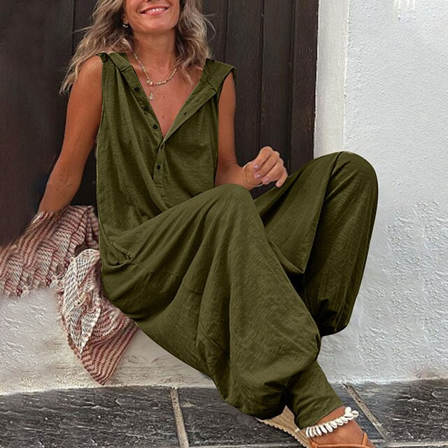 Womens Sleeveless Hooded Jumpsuit - Casual Wide-Leg Style Harperelate - Heston Manor