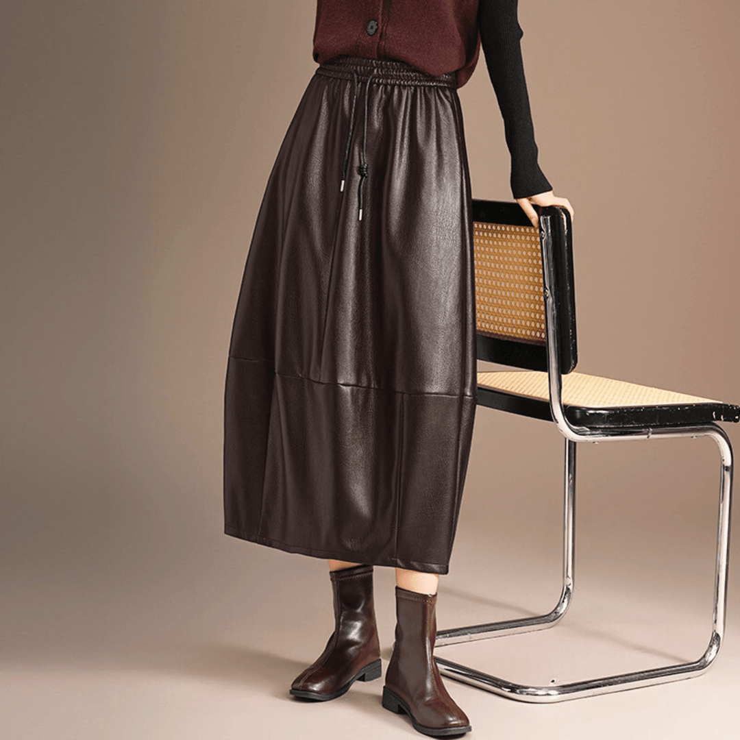 Seraphina Varenne Skirt - Leather Elegance with Fluid Drape - Heston Manor