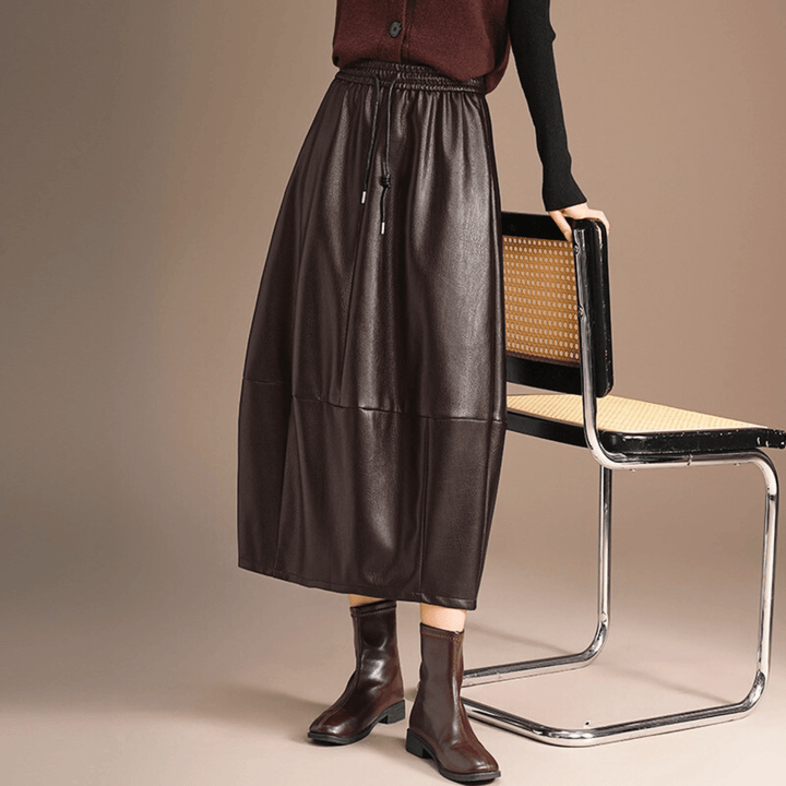 Seraphina Varenne Skirt - Leather Elegance with Fluid Drape - Heston Manor