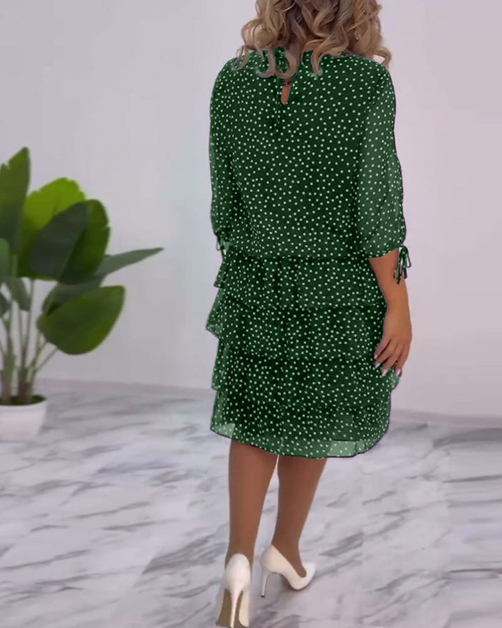 Polka Dot Midi Dress Womens - Tiered Chiffon 3/4 Sleeve Elegance Dotsera - Heston Manor