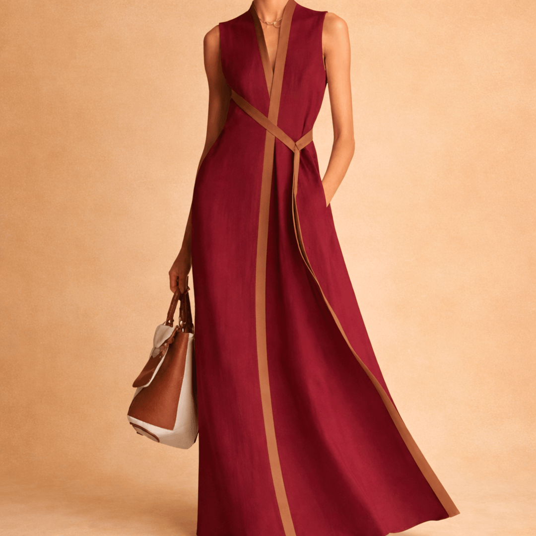 Sorelle Soft-Touch Linen Dress - Fluid Drape Wrap Silhouette - Heston Manor