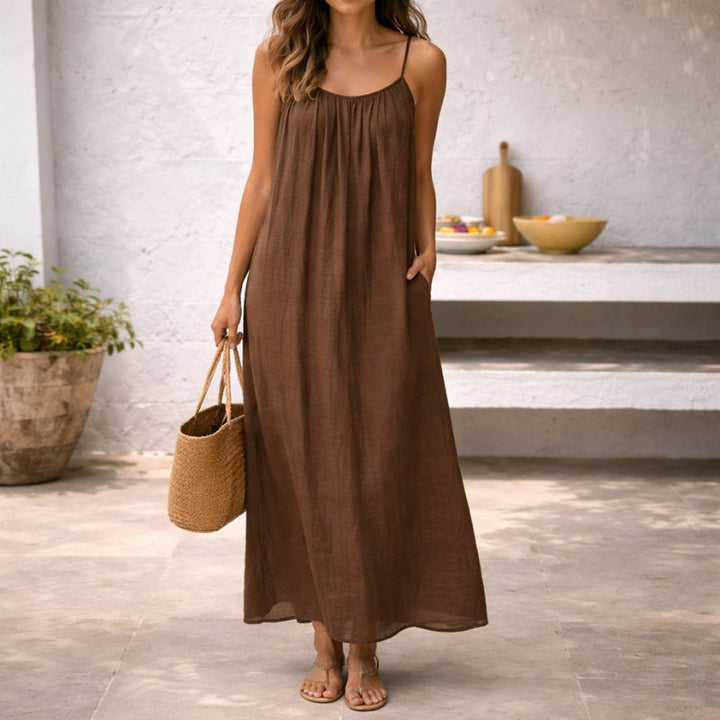 Maxi Sundress Womens - Linen Spaghetti Strap Summer Dress Levara - Heston Manor