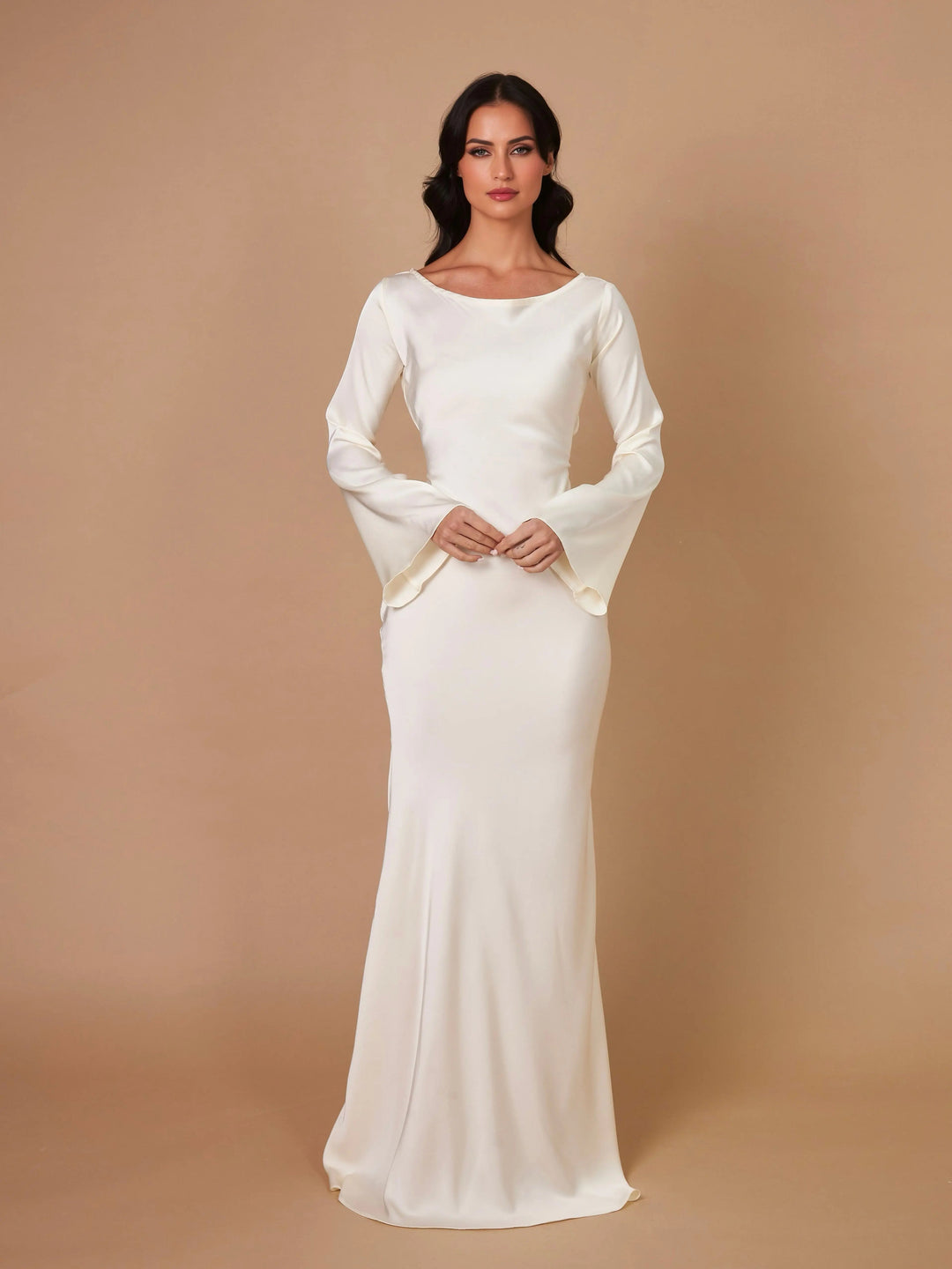 Satin Maxi Dress Womens - Formal Long Sleeve Gown Seraphina - Heston Manor