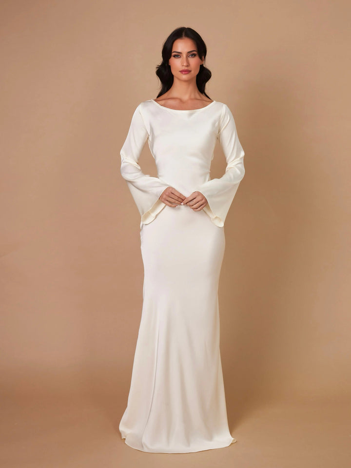 Satin Maxi Dress Womens - Formal Long Sleeve Gown Seraphina - Heston Manor