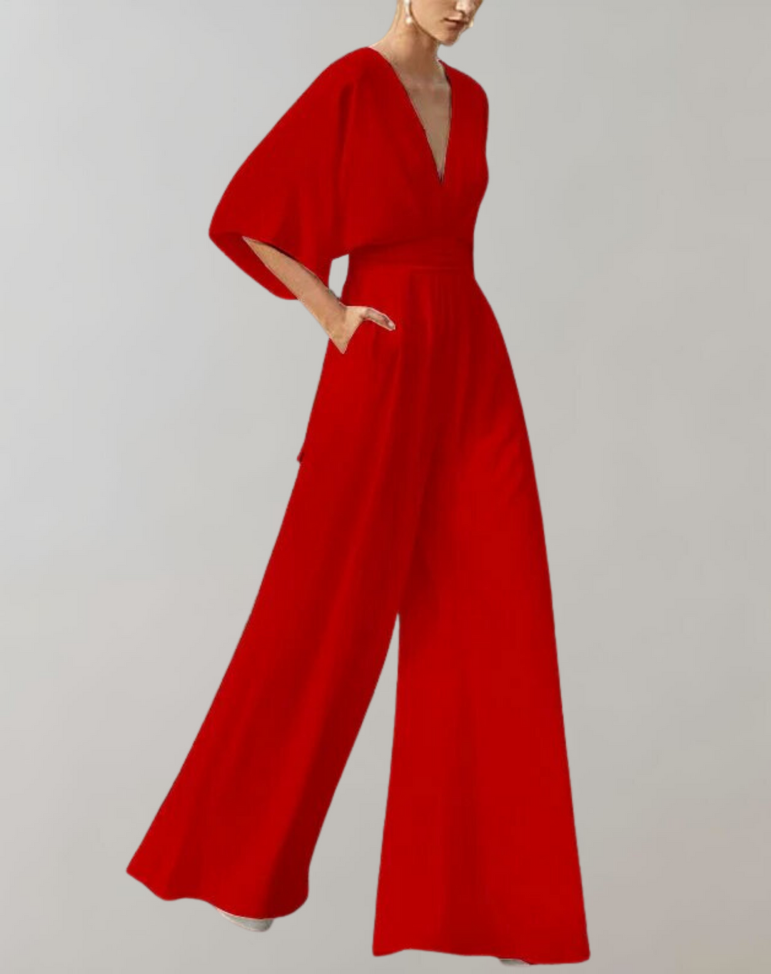 Wide-Leg Jumpsuit Womens - Formal V-Neck Batwing Sleeve Elegance Roselina - Heston Manor