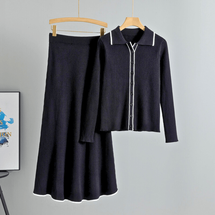 Bellara Soft-Touch Knit Two-Piece Set - Button-Up Top with Contrast Trim - Heston Manor